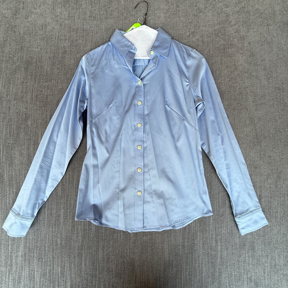 Banana Republic Shirt Top Womens 0 Blue Non-Iron Fitted Office Career Button-Up